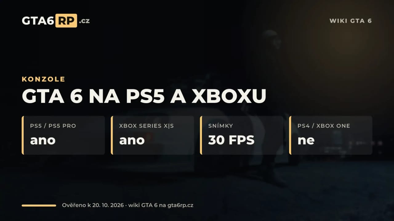 Infografika: GTA 6 na PS5, PS5 Pro, Xbox Series X a Series S běží při vydání ve 30 FPS